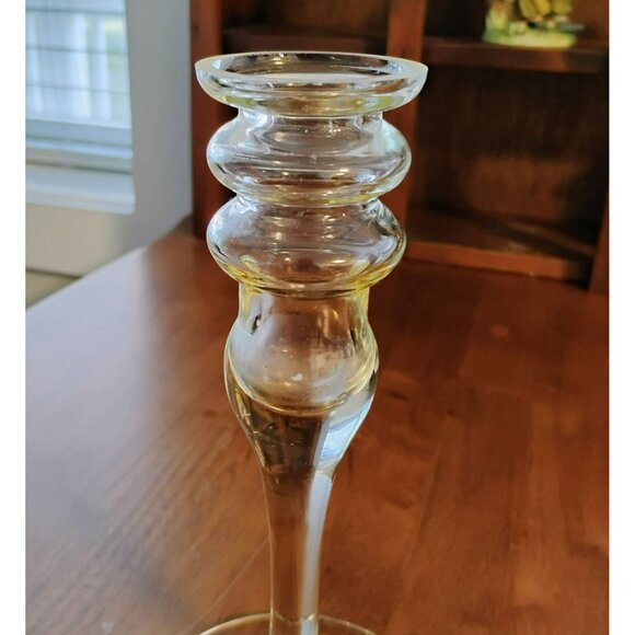 Vintage Clear Glass Candlestick Holder 9-Inch Elegant Design Rounded Accents - Picture 3 of 6